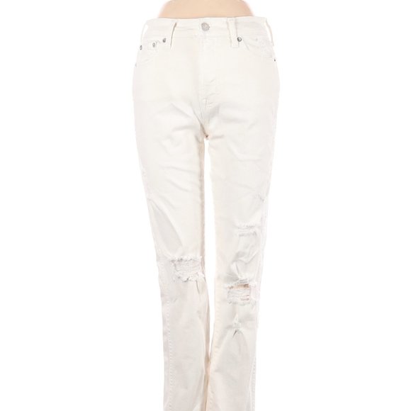 Gap Jeans White Boho Distressed Boot Leg Cut Mid Waist Sz 25 #178 - Picture 1 of 4